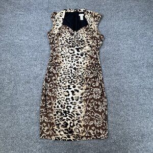 VTG Cache XL Animal Leopard Print Lace Overlay Bodycon Sheath Dress Y2K